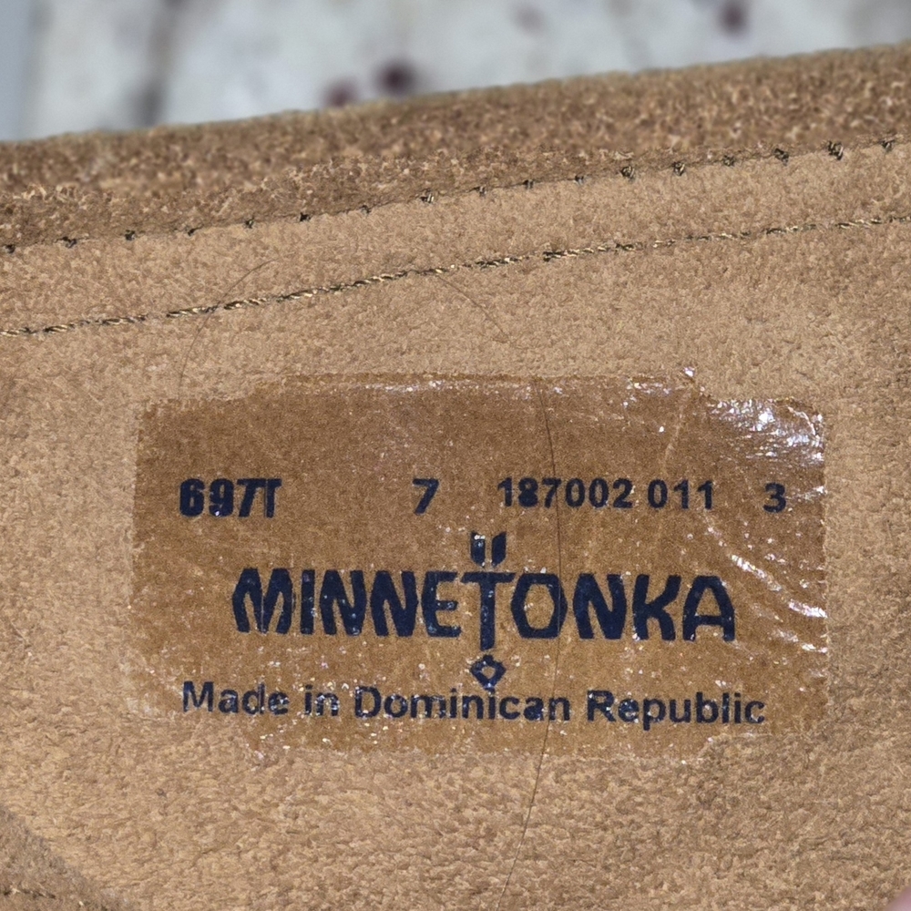 Minnetonka Ankle Tan Suede Fringe Moccasins Sz 7 - Picture 4 of 5
